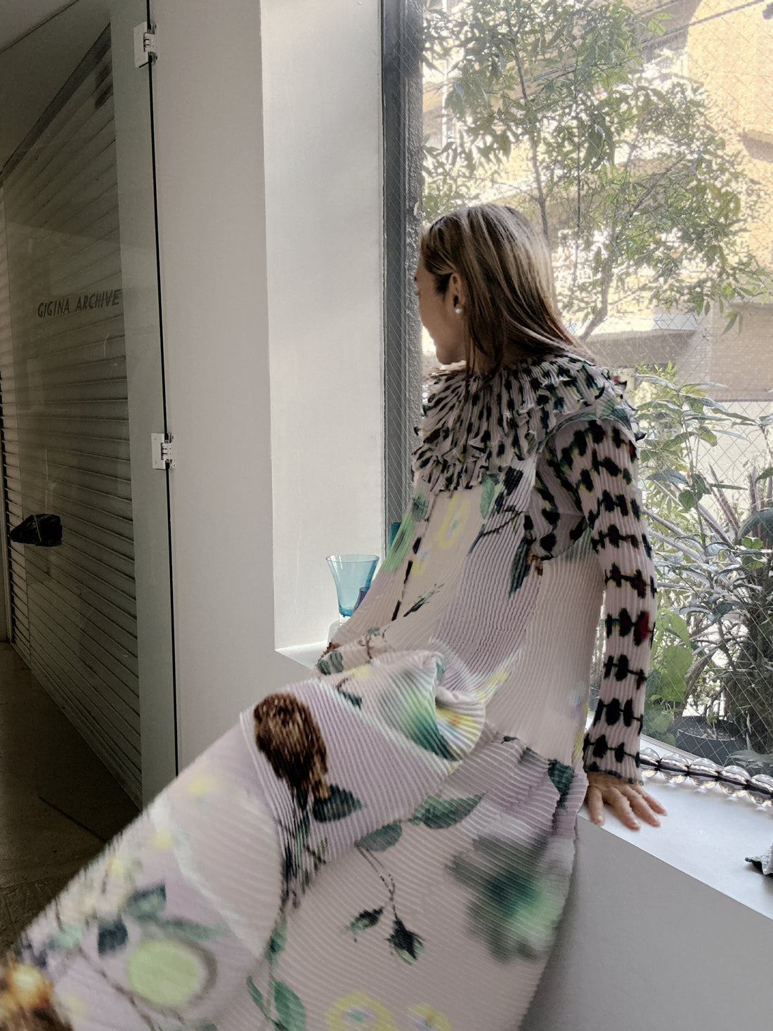 JULIA HEUER  MAYA HANDPLEATED DRESS IN EDWARD