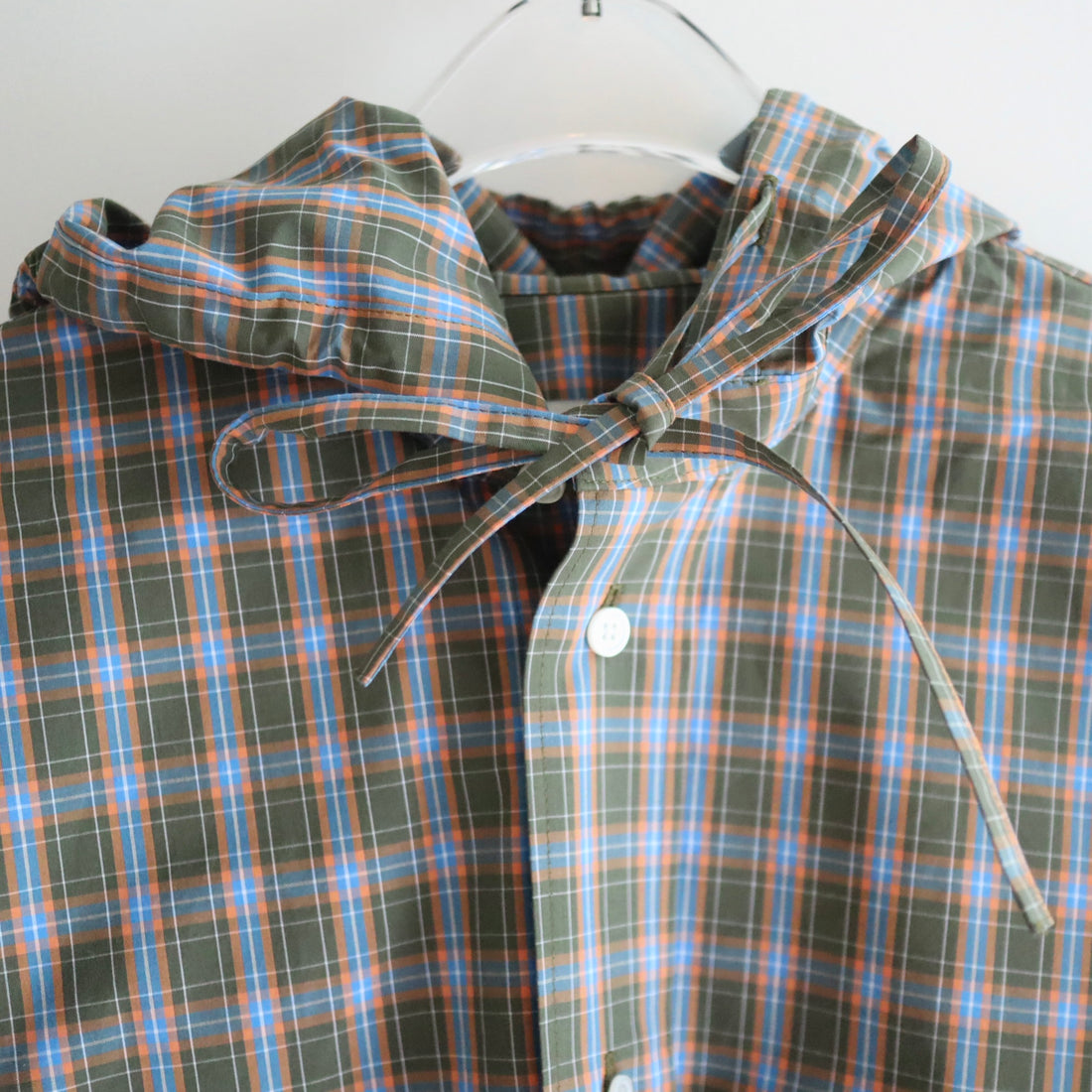 ＜EXCLUSIVE＞MERYLL ROGGE  CLASSIC SHIRT WITH HOOD KHAKI BROWN×ORANGE×BLUE CHECK