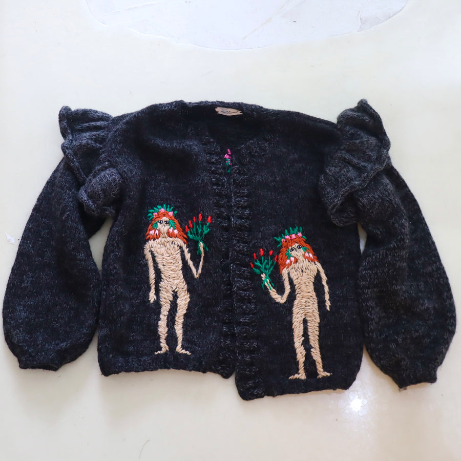 SOFIO GONGLIFRILL KNIT CARDIGAN DARKGRAY