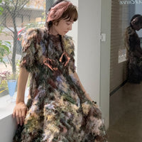 ＜EXCLUSIVE＞JULIA HEUER  KNOX PLEATED FURRY DRESS IN AMBER INGRID