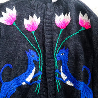 SOFIO GONGLI  FLOWER KNIT CARDIGAN CHARCOAL