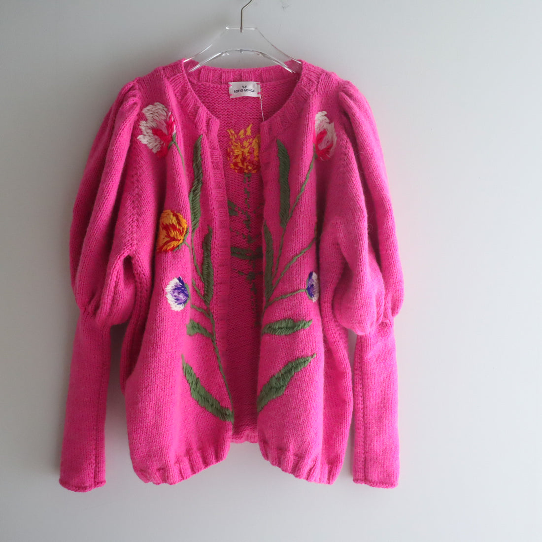 SOFIO GONGLI  FLOWER KNIT CARDIGAN PINK