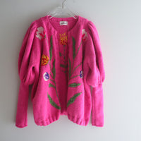 SOFIO GONGLI  FLOWER KNIT CARDIGAN PINK