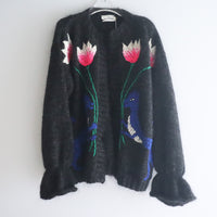 SOFIO GONGLI  FLOWER KNIT CARDIGAN CHARCOAL