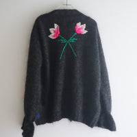 SOFIO GONGLI  FLOWER KNIT CARDIGAN CHARCOAL