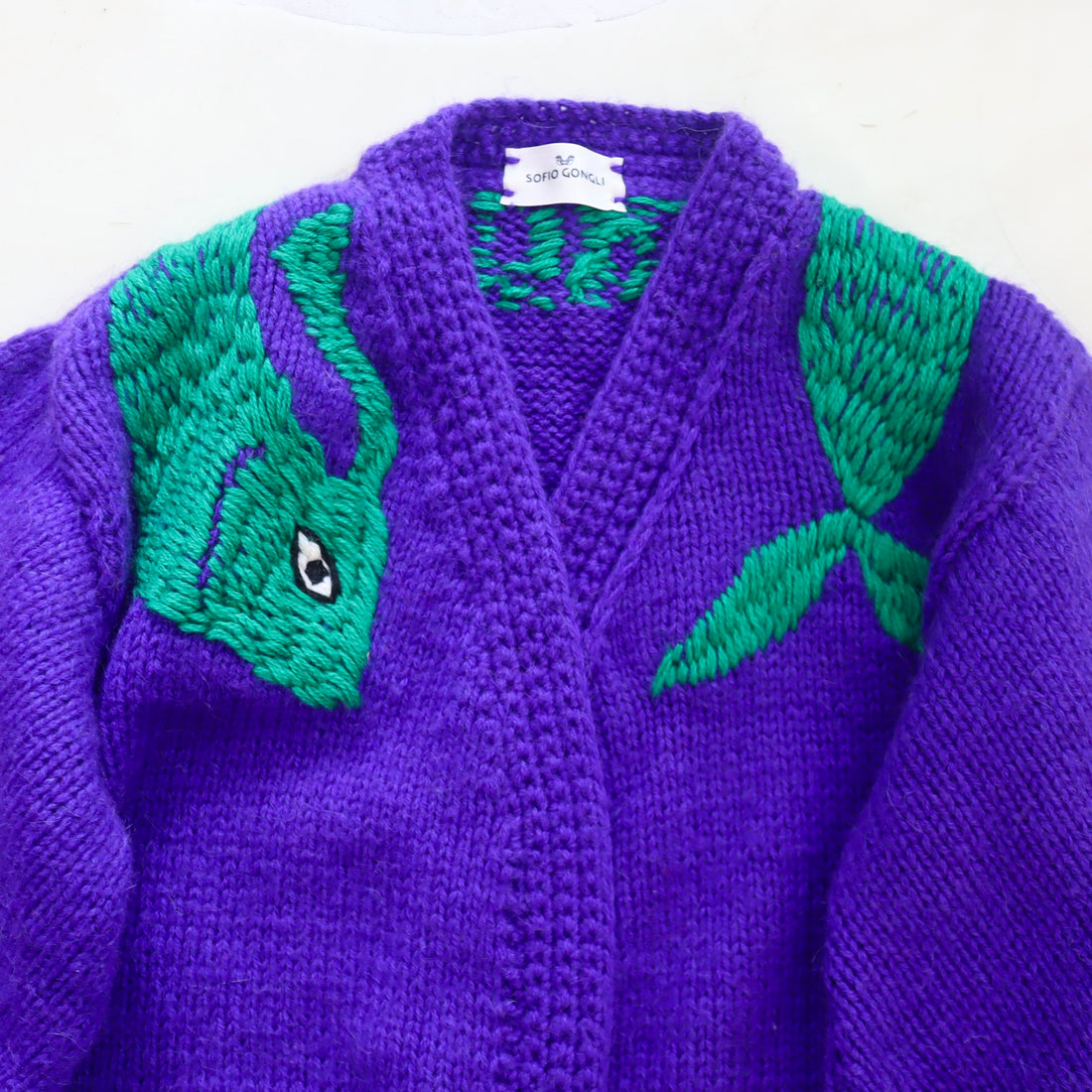 SOFIO GONGLI  VOLUME SLEEVE KNIT CARDIGAN PURPLE