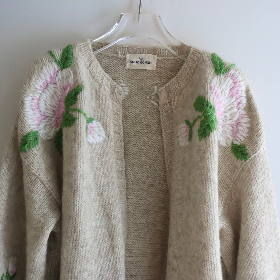 SOFIO GONGLIFRILL SLEEVE KNIT CARDIGAN GREIGE