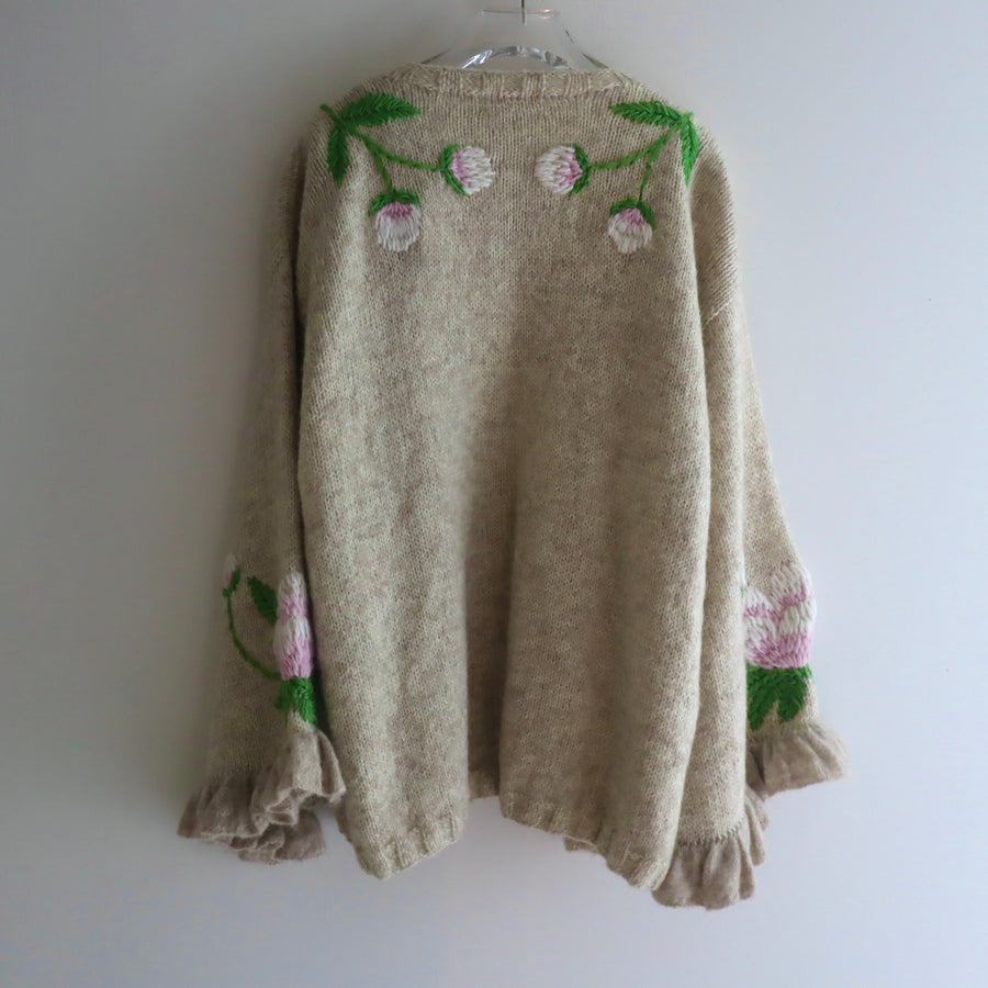 SOFIO GONGLIFRILL SLEEVE KNIT CARDIGAN GREIGE
