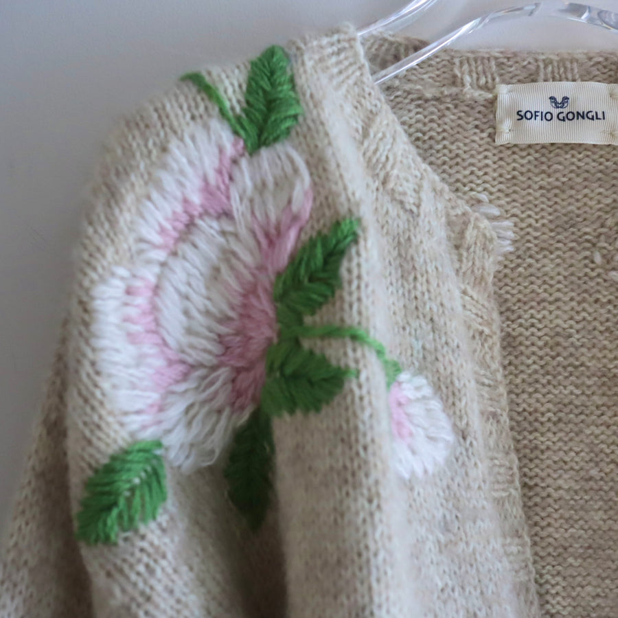 SOFIO GONGLIFRILL SLEEVE KNIT CARDIGAN GREIGE
