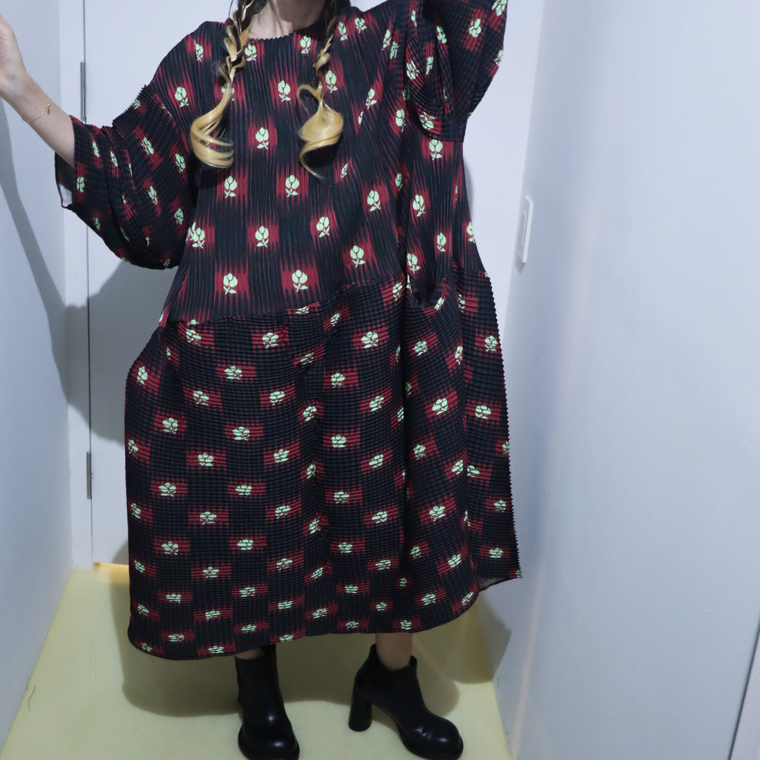 JULIA HEUER  PAX HANDPLEATED DRESS IN RUBY ROMAN