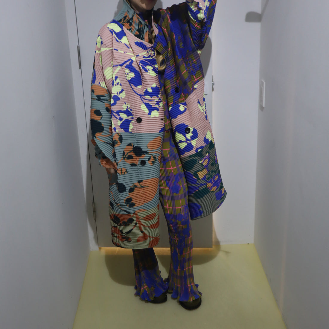 JULIA HEUER  JOHAN HANDPLEATED COAT IN
PATCHWORK INGRID