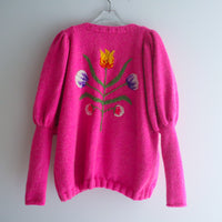 SOFIO GONGLI  FLOWER KNIT CARDIGAN PINK