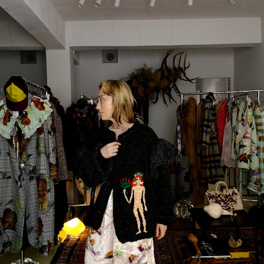 SOFIO GONGLIFRILL KNIT CARDIGAN DARKGRAY