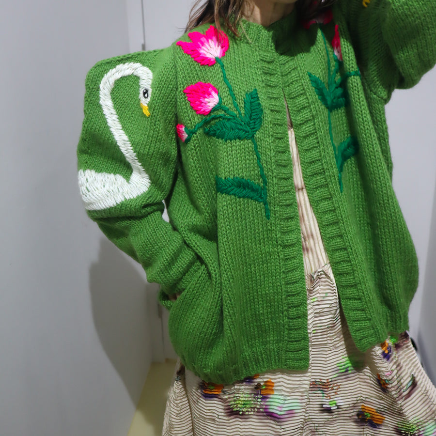 SOFIO GONGLIWAVE KNIT CARDIGAN GREEN “A”