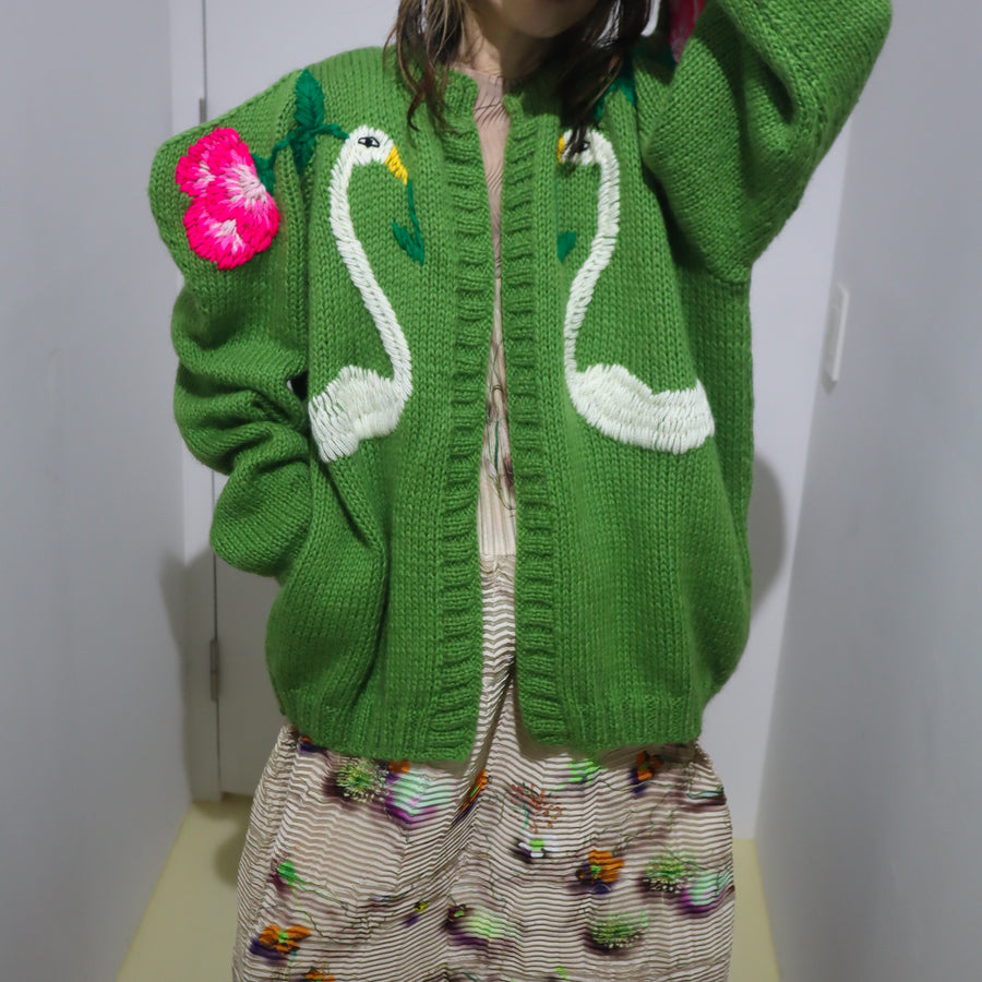 SOFIO GONGLI WAVE KNIT CARDIGAN GREEN “B“