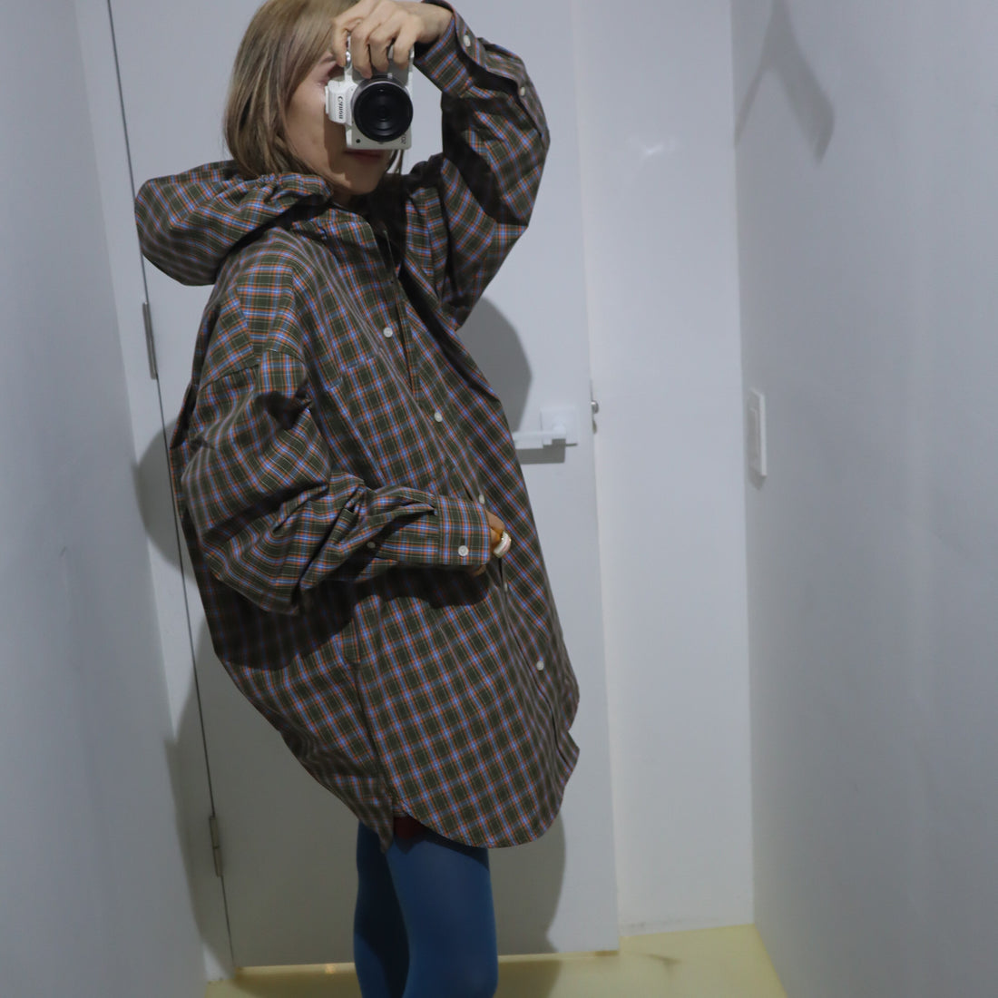 ＜EXCLUSIVE＞MERYLL ROGGE  CLASSIC SHIRT WITH HOOD KHAKI BROWN×ORANGE×BLUE CHECK