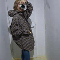 ＜EXCLUSIVE＞MERYLL ROGGE  CLASSIC SHIRT WITH HOOD KHAKI BROWN×ORANGE×BLUE CHECK
