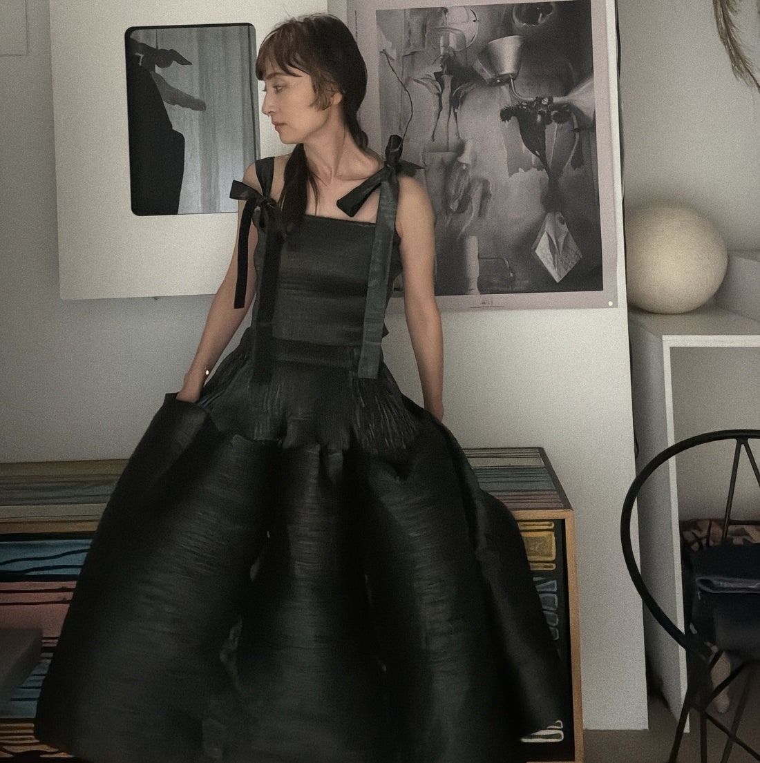 JULIA HEUER  JUNE SMOCK PLEATED TOP IN MOSS METALLIC
