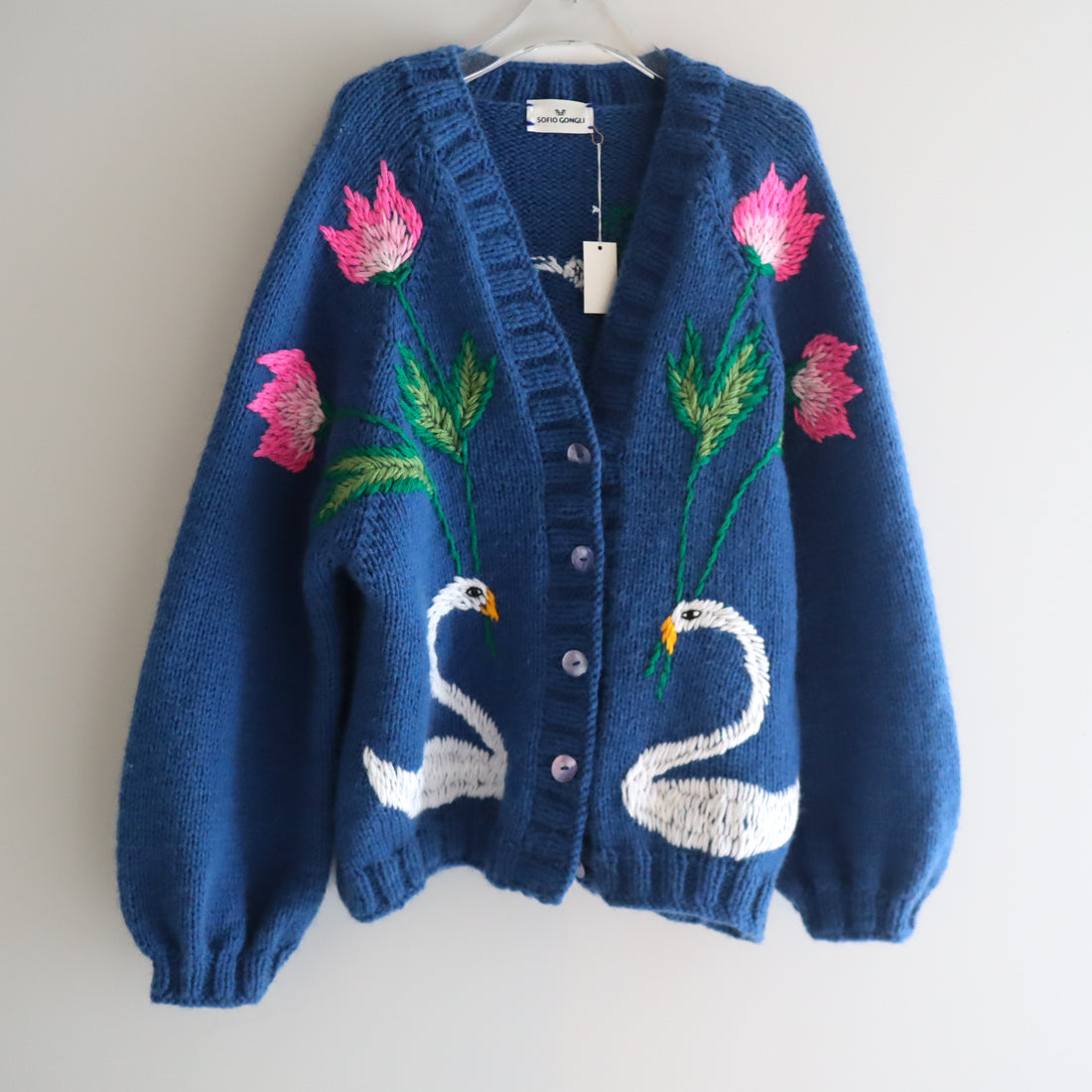 SOFIO GONGLI WAVE KNIT CARDIGAN BLUE