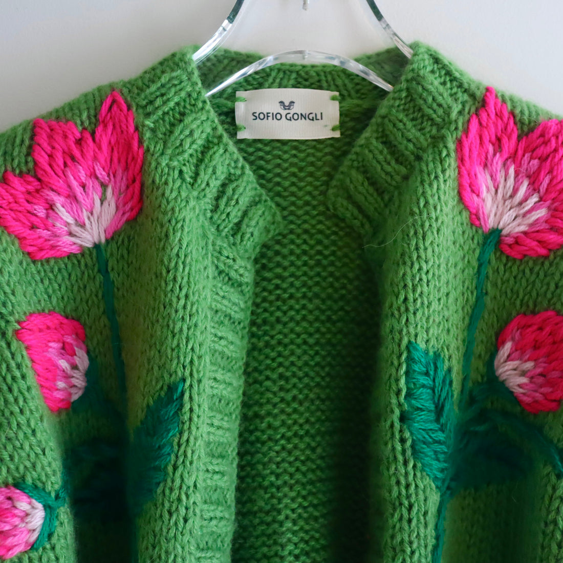 SOFIO GONGLI  WAVE KNIT CARDIGAN GREEN “A”