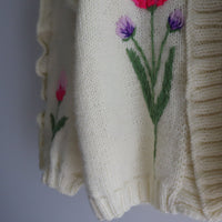 SOFIO GONGLI  FLOWER KNIT CARDIGAN "IVORY"