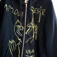 VAVA DUDU  EMBROIDERY HOODIE  BLACK×YELLOW