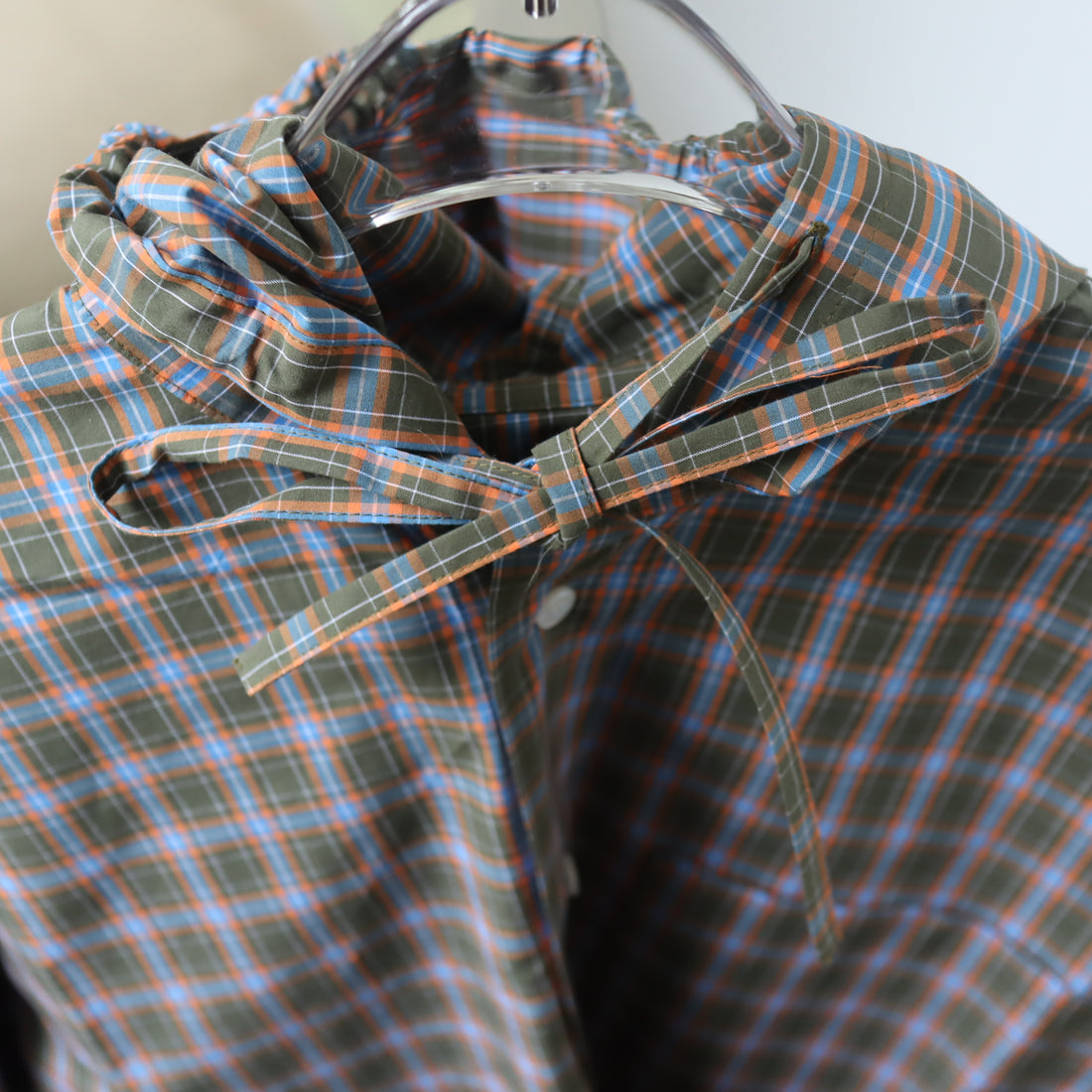 ＜EXCLUSIVE＞MERYLL ROGGE  CLASSIC SHIRT WITH HOOD KHAKI BROWN×ORANGE×BLUE CHECK