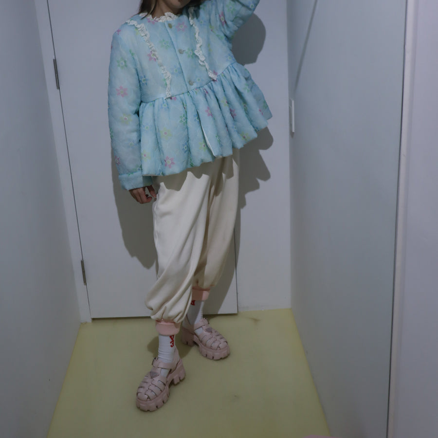 ANIGIGPUDDING COAT SHORT FLOWER×LIGTH BLUE