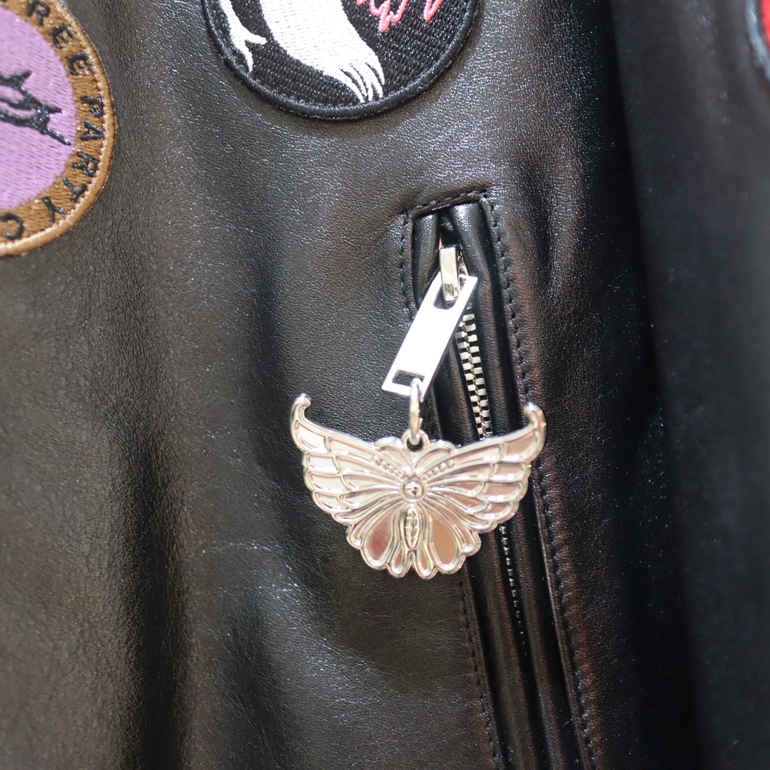 CHOPOVA LOWENA  PATCH BLACK LEATHER JACKET