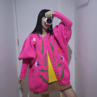 SOFIO GONGLI  FLOWER KNIT CARDIGAN PINK