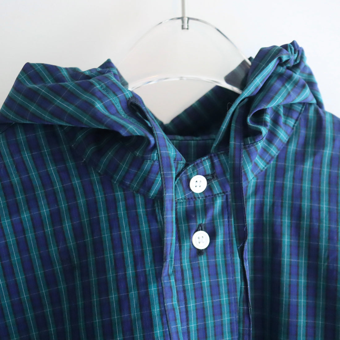 ＜EXCLUSIVE＞MERYLL ROGGE  CLASSIC SHIRT WITH HOOD GREEN×BLUE×BLACK CHECK
