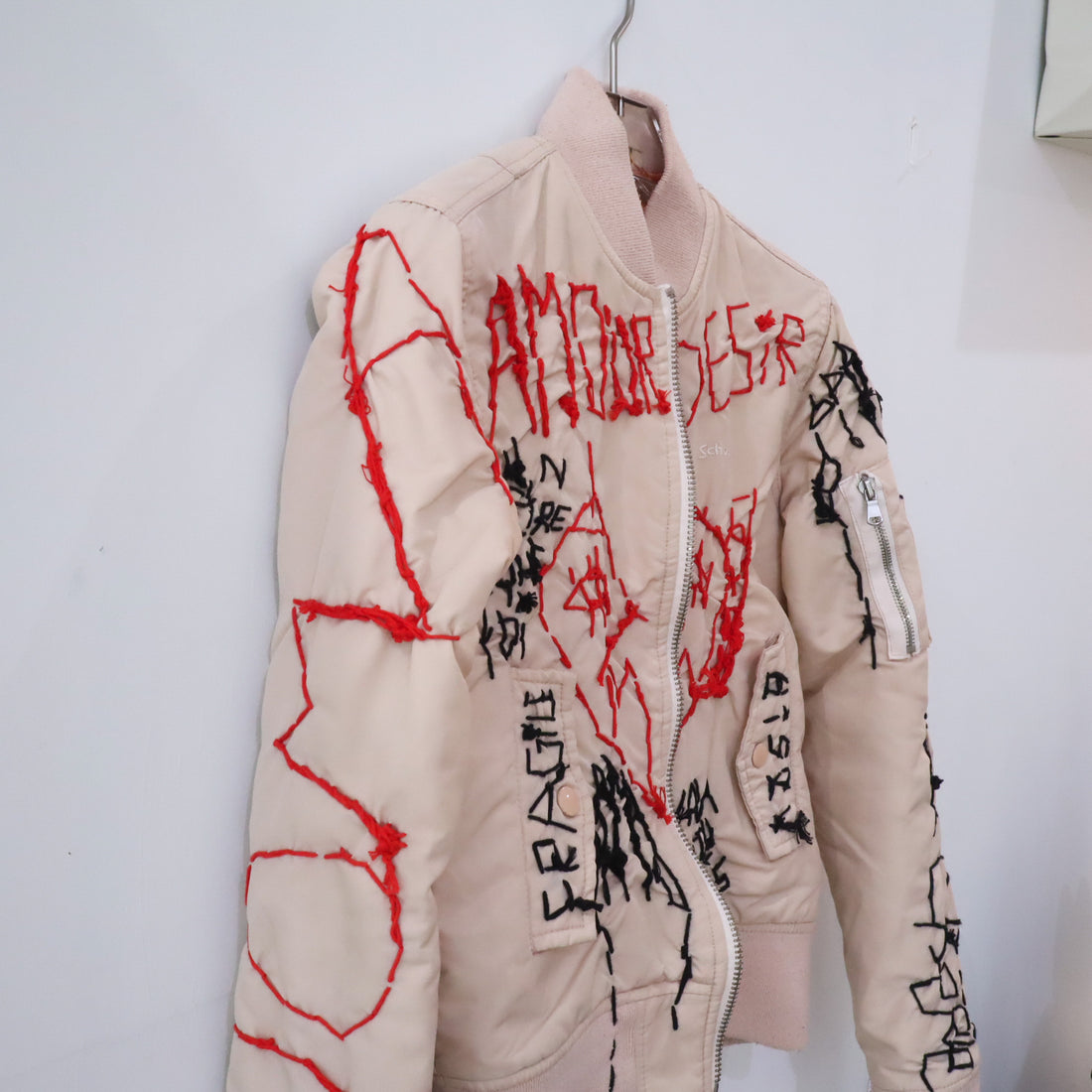 VAVA DUDU  EMBROIDERY MA-1 JACKET PINK BEIGE (A)