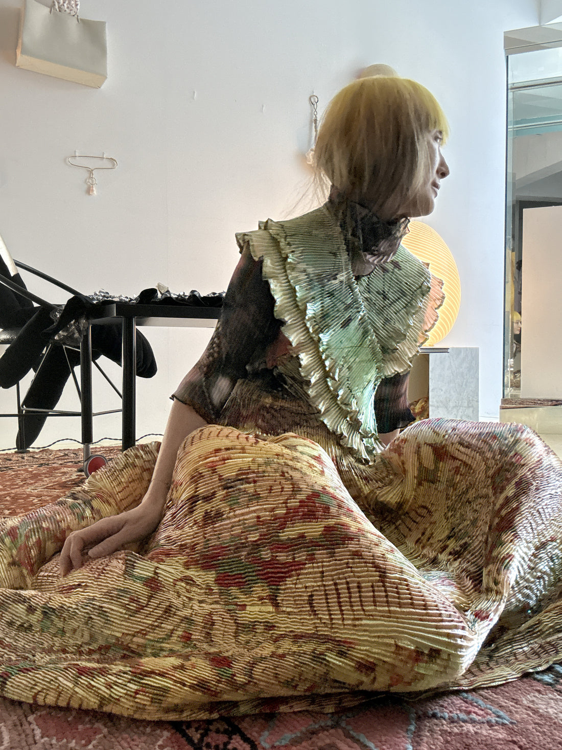 JULIA HEUER  HANDPLEATED KENZA SKIRT IRIDESCENTJIM
