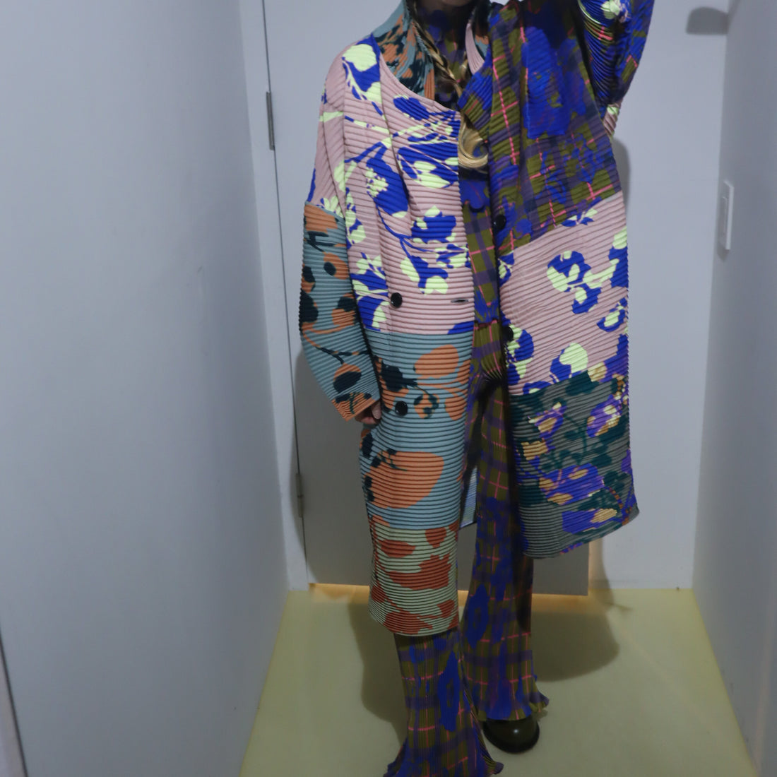 JULIA HEUER  JOHAN HANDPLEATED COAT IN
PATCHWORK INGRID
