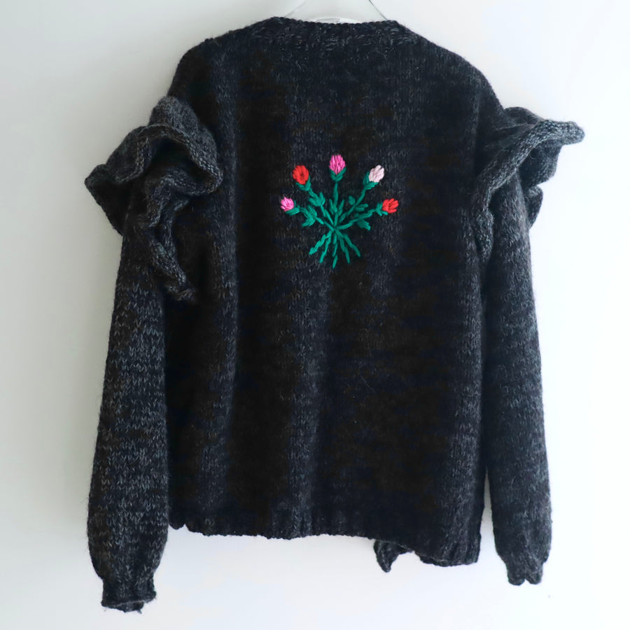 SOFIO GONGLIFRILL KNIT CARDIGAN DARKGRAY