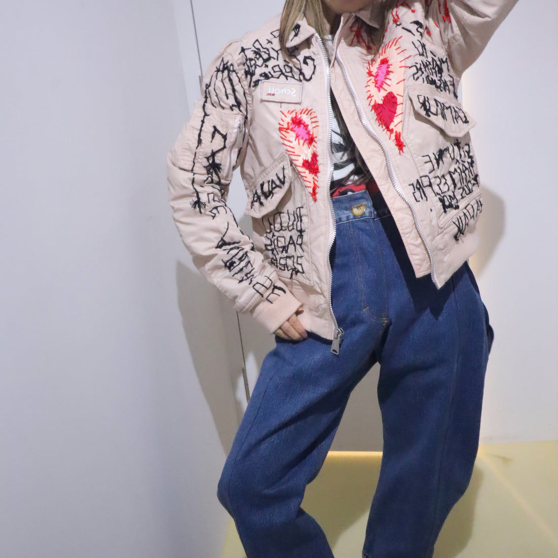 VAVA DUDU  EMBROIDERY MA-1 JACKET PINK BEIGE (A)