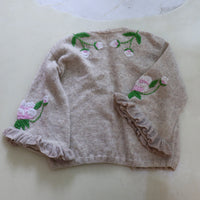 SOFIO GONGLI  FRILL SLEEVE KNIT CARDIGAN GREIGE