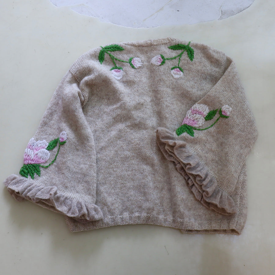 SOFIO GONGLIFRILL SLEEVE KNIT CARDIGAN GREIGE