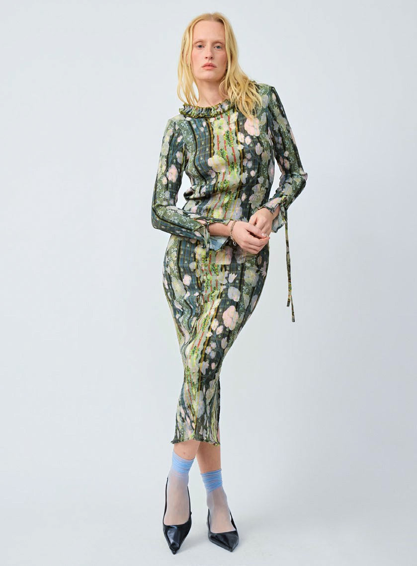 JULIA HEUER  HUXLEY SMOCK PLEATED DRESS IN BRUNO