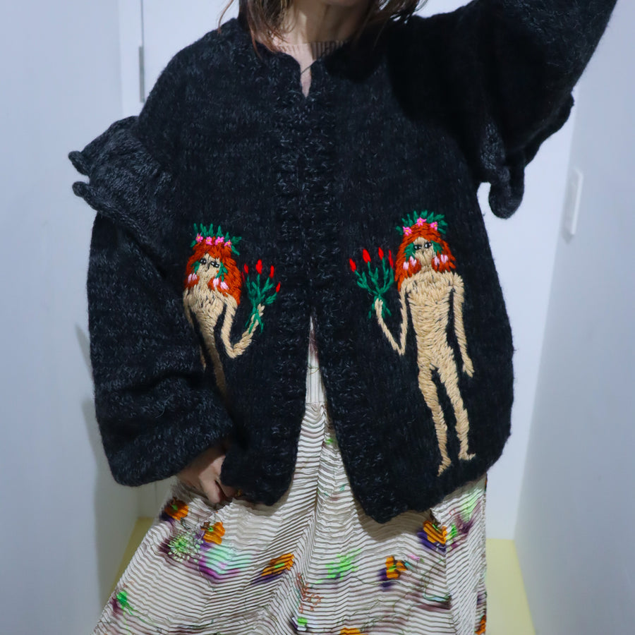 SOFIO GONGLIFRILL KNIT CARDIGAN DARKGRAY