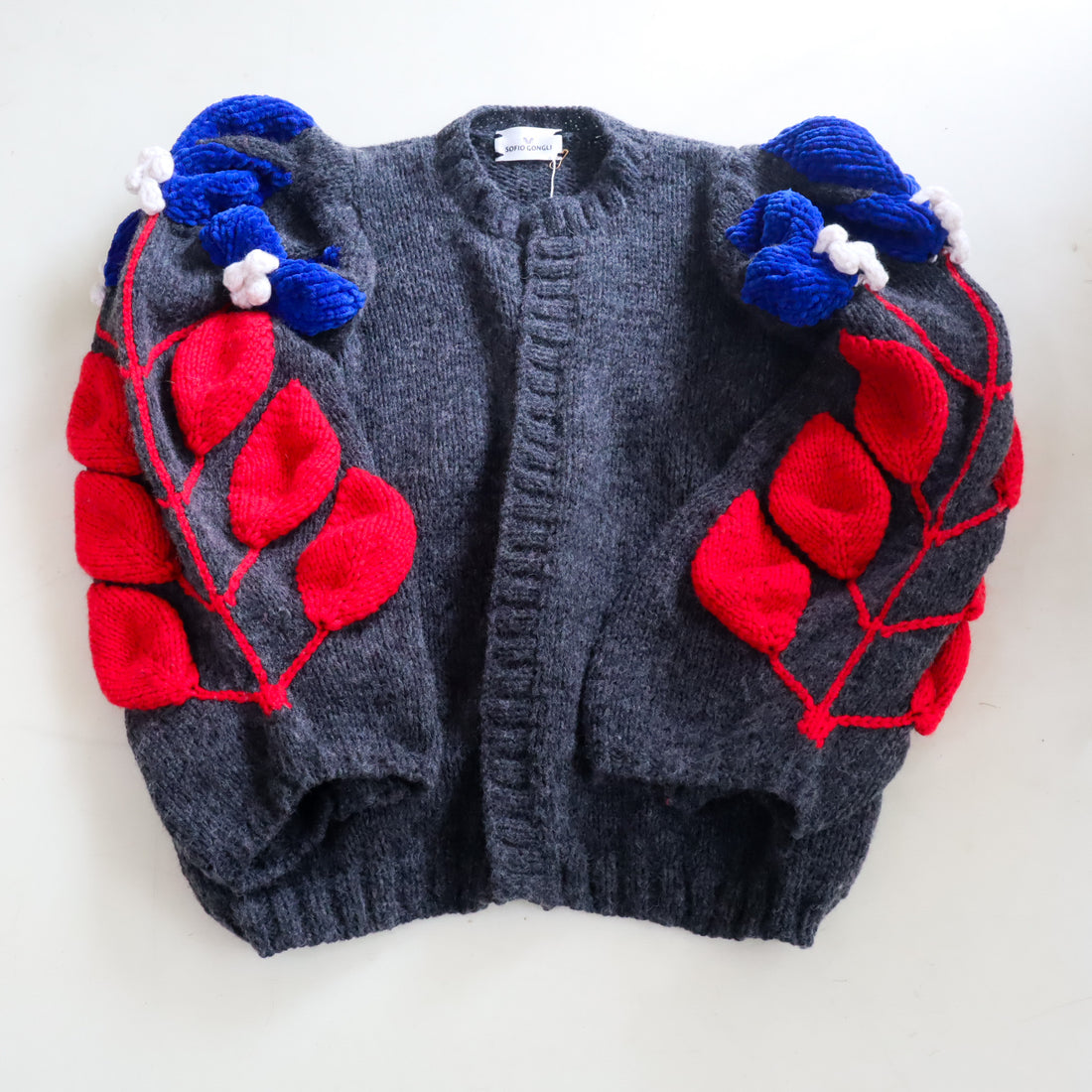 SOFIO GONGLI  FLOWER KNIT CARDIGAN DARK GLAY