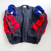SOFIO GONGLI  FLOWER KNIT CARDIGAN DARK GLAY