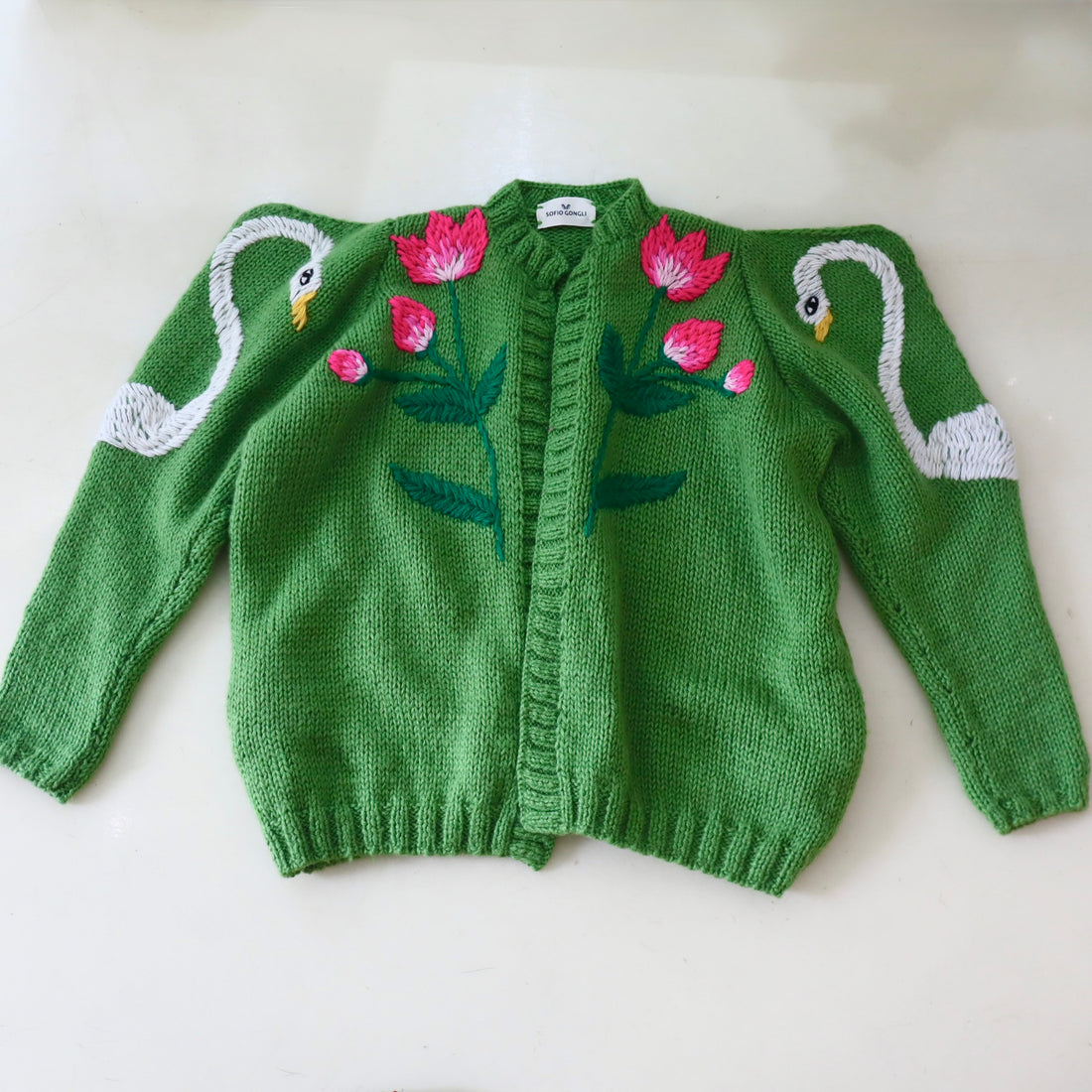 SOFIO GONGLI  WAVE KNIT CARDIGAN GREEN “A”