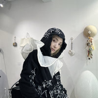 VAVA DUDU  EMBROIDERY HOODIE BLACK&WHITE COLLAR
