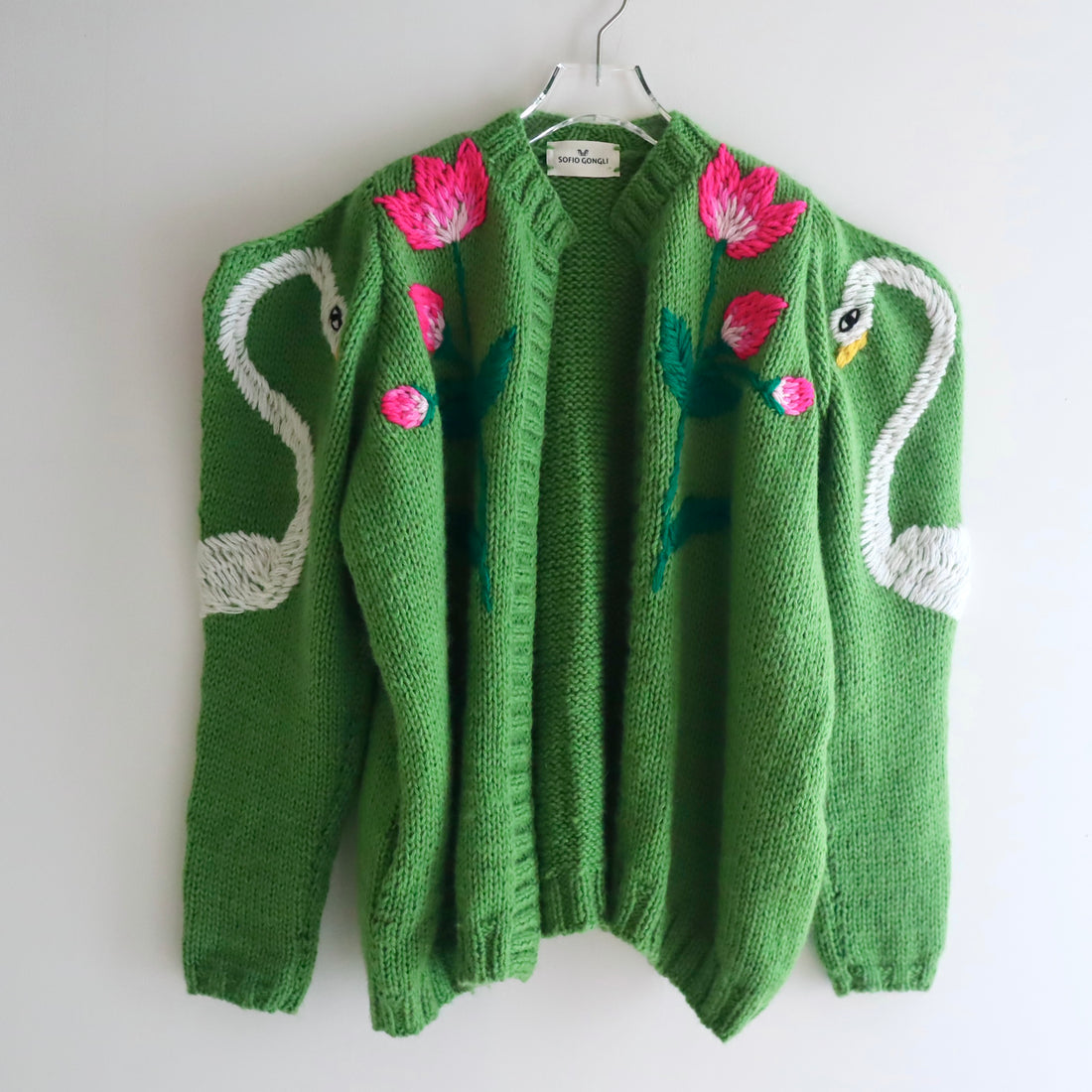 SOFIO GONGLI  WAVE KNIT CARDIGAN GREEN “A”