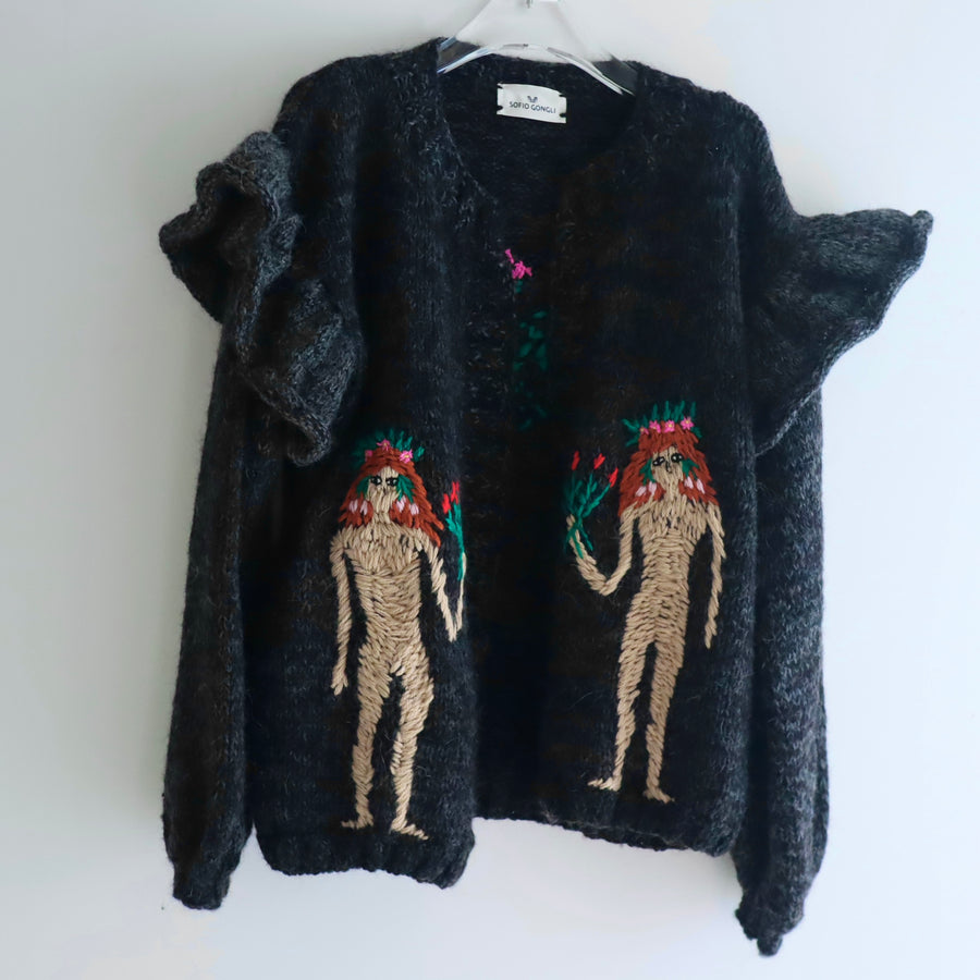 SOFIO GONGLIFRILL KNIT CARDIGAN DARKGRAY