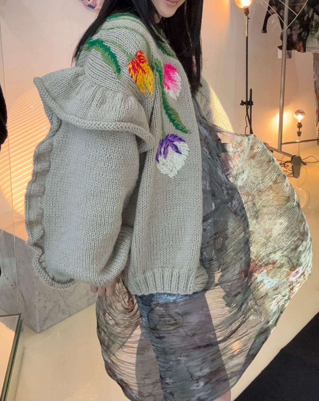 SOFIO GONGLI  FLOWER KNIT CARDIGAN