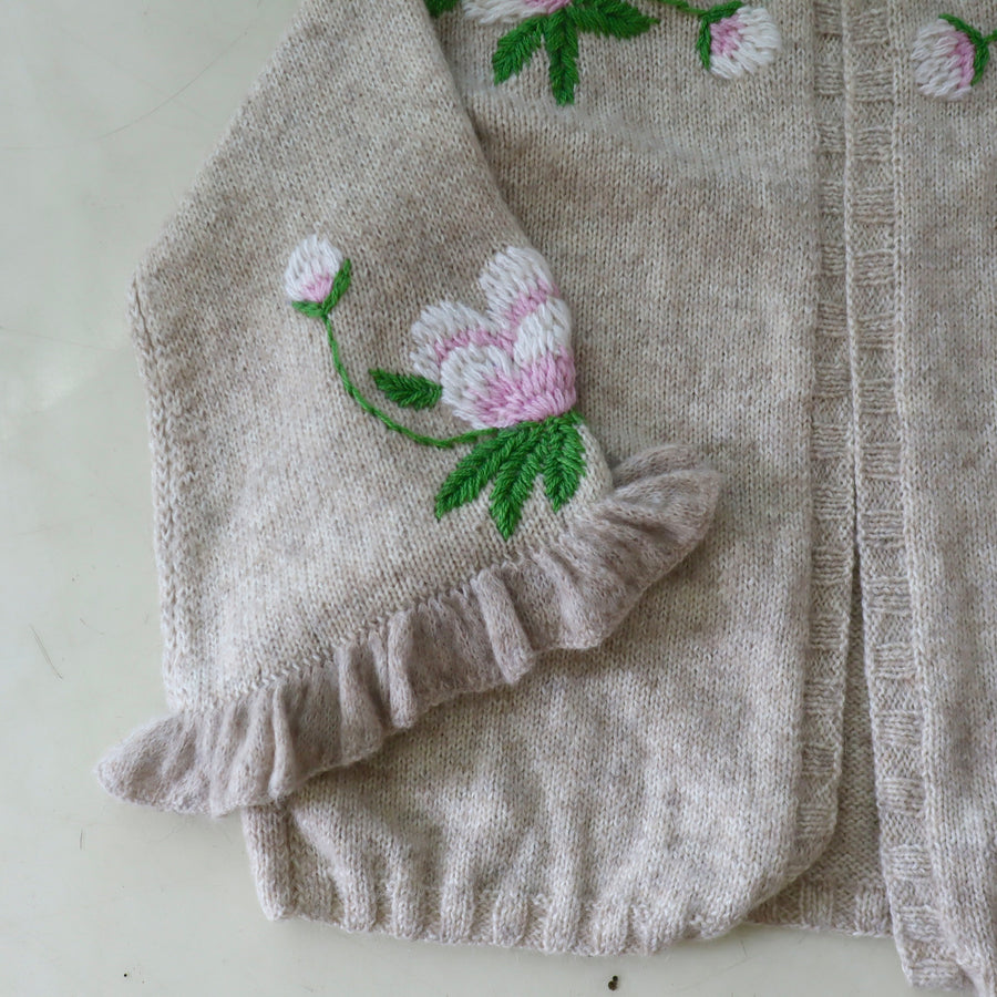 SOFIO GONGLIFRILL SLEEVE KNIT CARDIGAN GREIGE