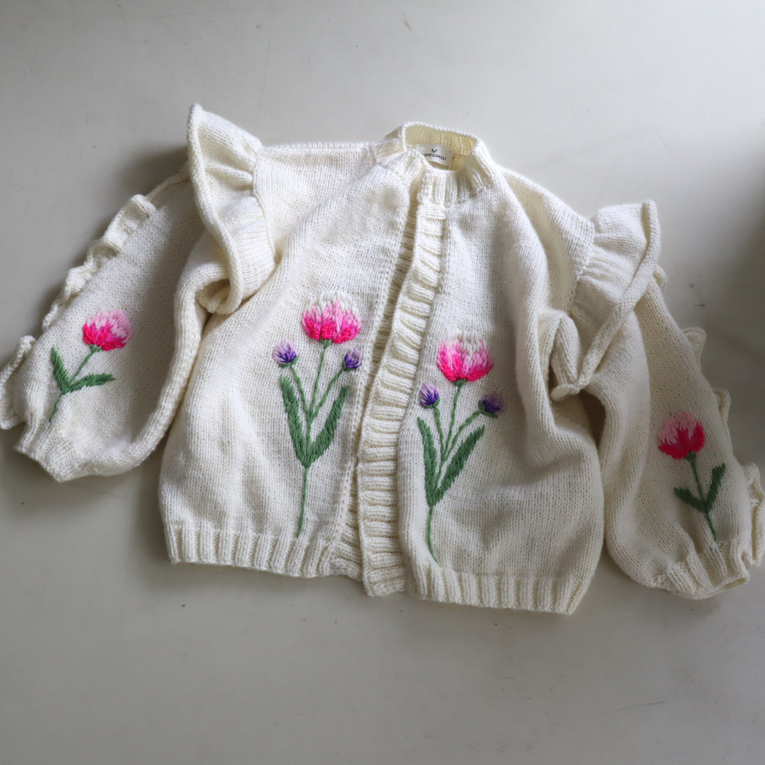 SOFIO GONGLI  FLOWER KNIT CARDIGAN "IVORY"