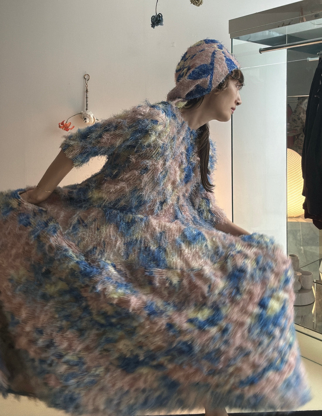 JULIA HEUER  KNOX PLEATED FURRY DRESS IN BLUSH INGRID